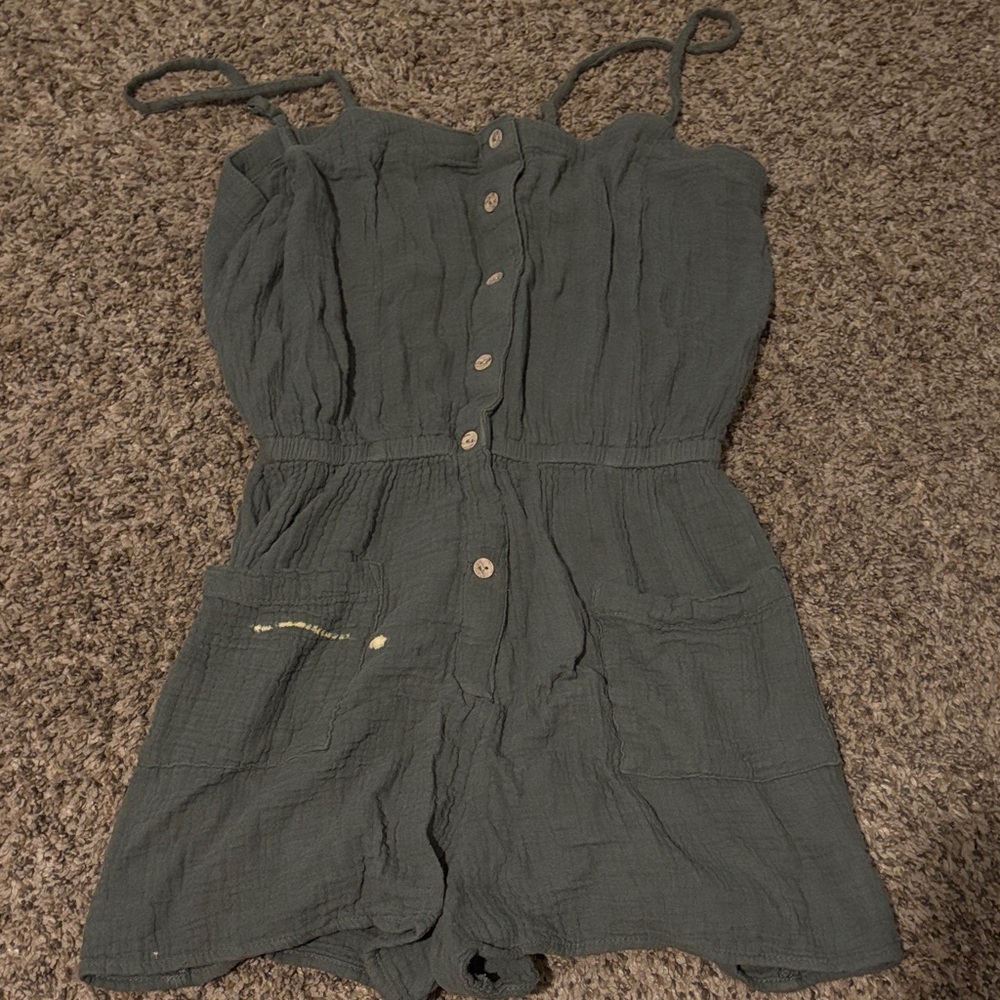 Arizona Jean Company Olive Button-Up Romper